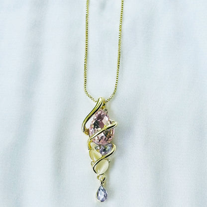 Light Purple Amethyst & Pink Topaz Cubic Zirconia American Diamond Gold Plated Pendant Set