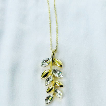 Solitaire Cubic Zirconia Leaf DesignAmerican Diamond Gold Plated Pendant Set