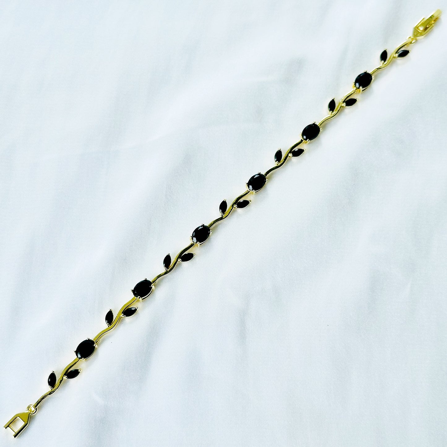 Black Zirconia Tulip Design American Diamond Gold Plated Stainless Steel Bracelet