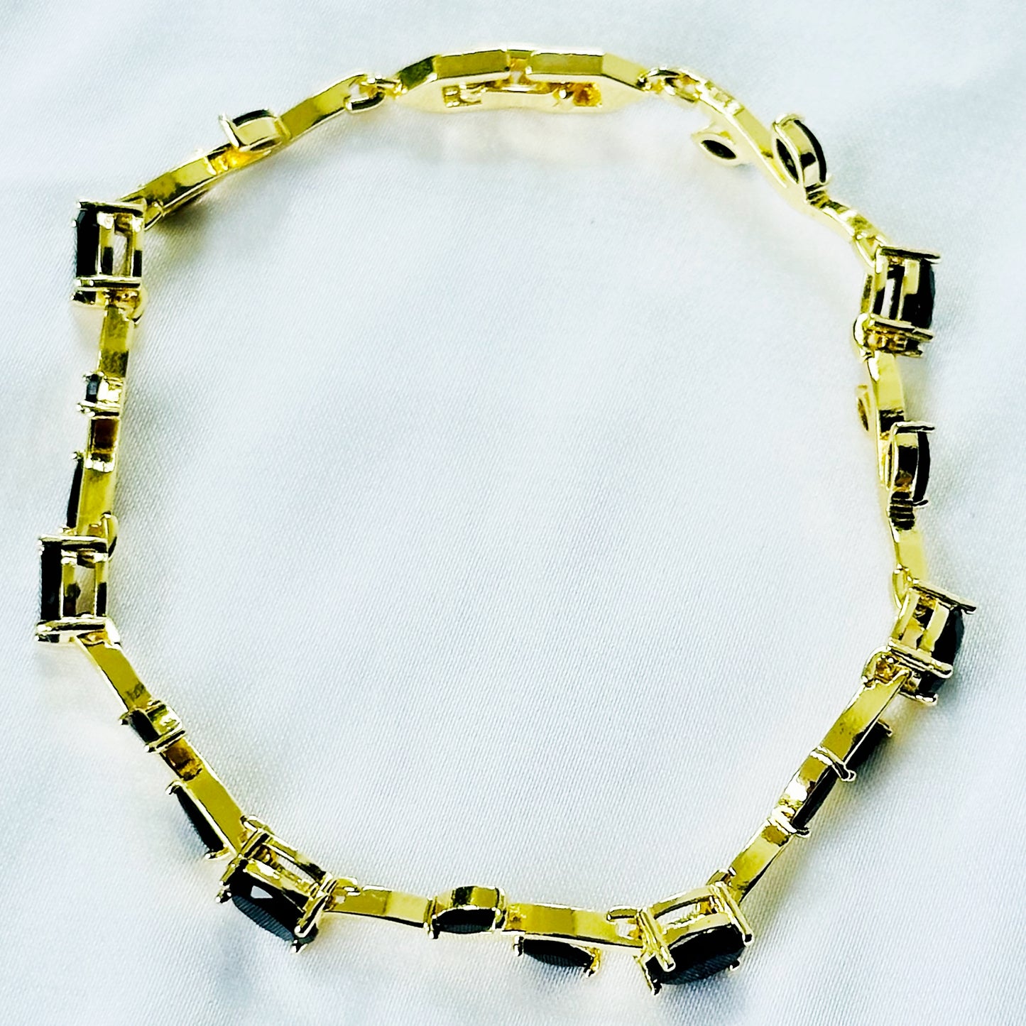 Black Zirconia Tulip Design American Diamond Gold Plated Stainless Steel Bracelet