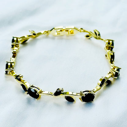 Black Zirconia Tulip Design American Diamond Gold Plated Stainless Steel Bracelet