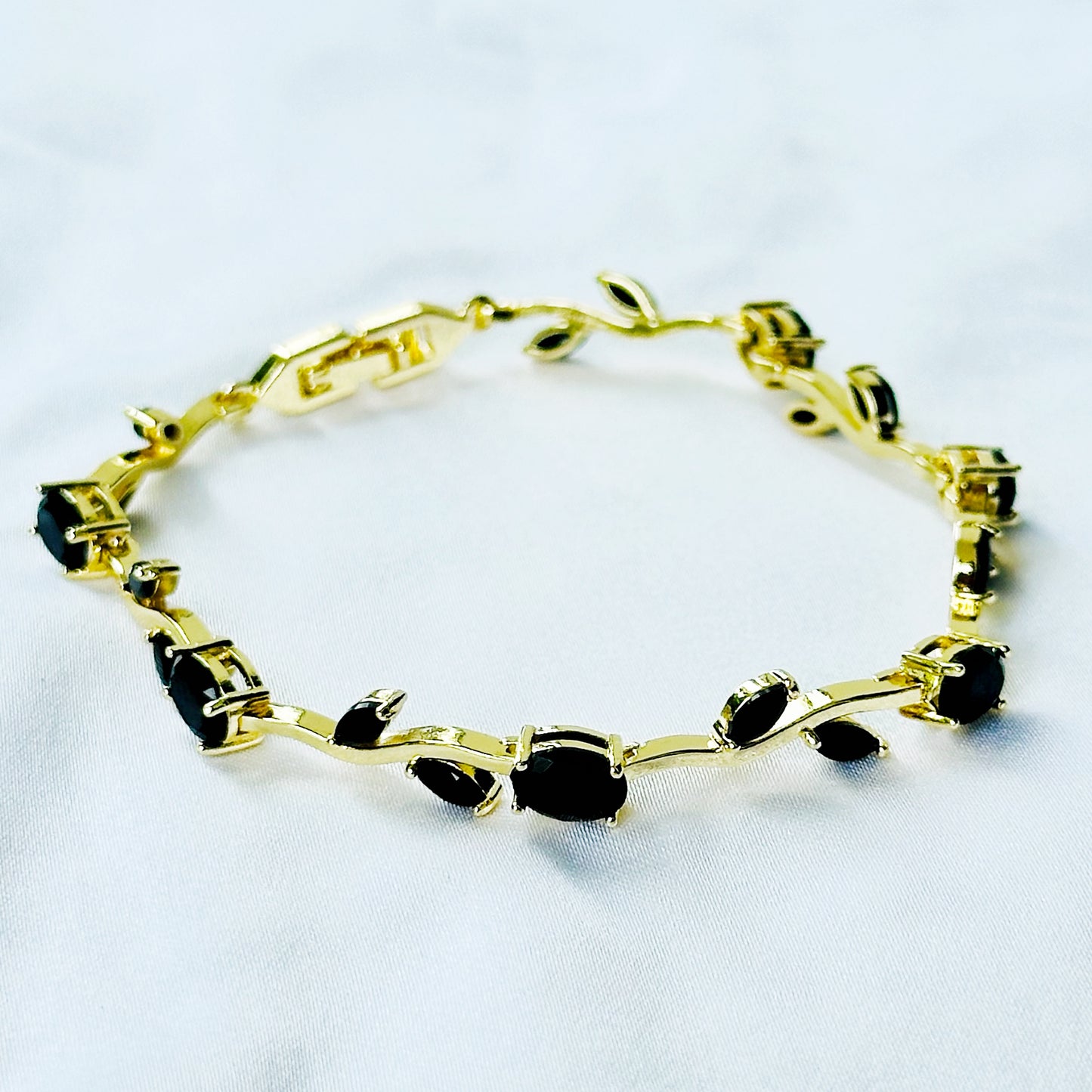 Black Zirconia Tulip Design American Diamond Gold Plated Stainless Steel Bracelet