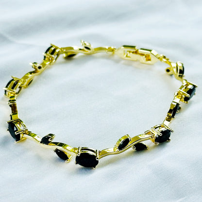 Black Zirconia Tulip Design American Diamond Gold Plated Stainless Steel Bracelet
