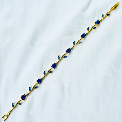 Blue Sapphire Cubic Zirconia Tulip Design American Diamond Gold Plated Stainless Steel Bracelet