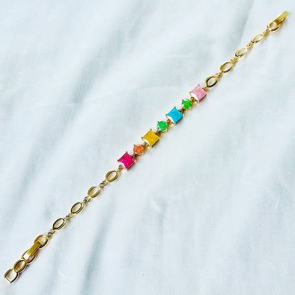 Multi Color Sugar Stones Gold Plated Stainless Steel Bracelet