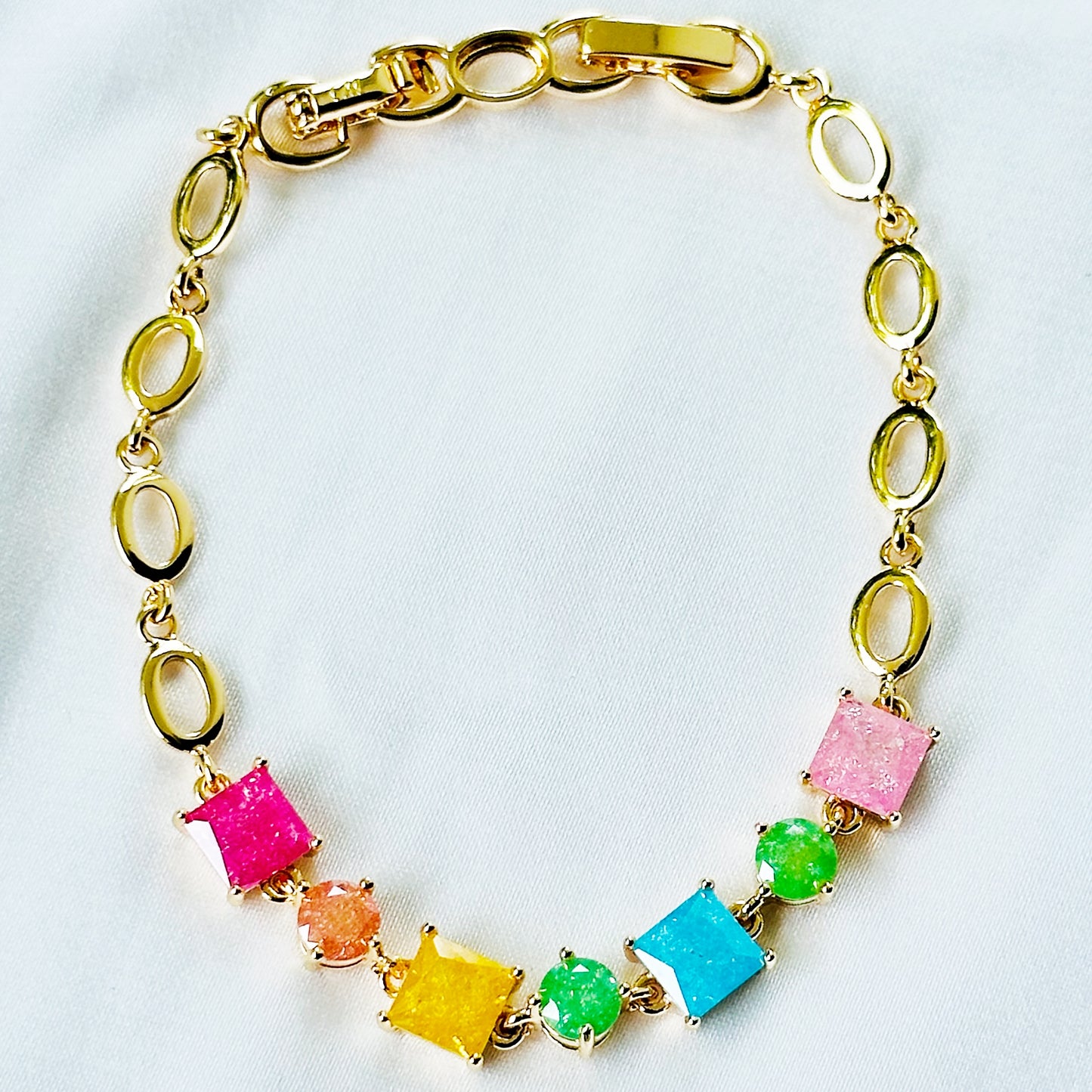 Multi Color Sugar Stones Gold Plated Stainless Steel Bracelet