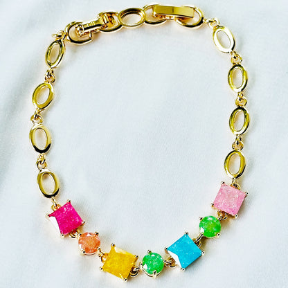 Multi Color Sugar Stones Gold Plated Stainless Steel Bracelet