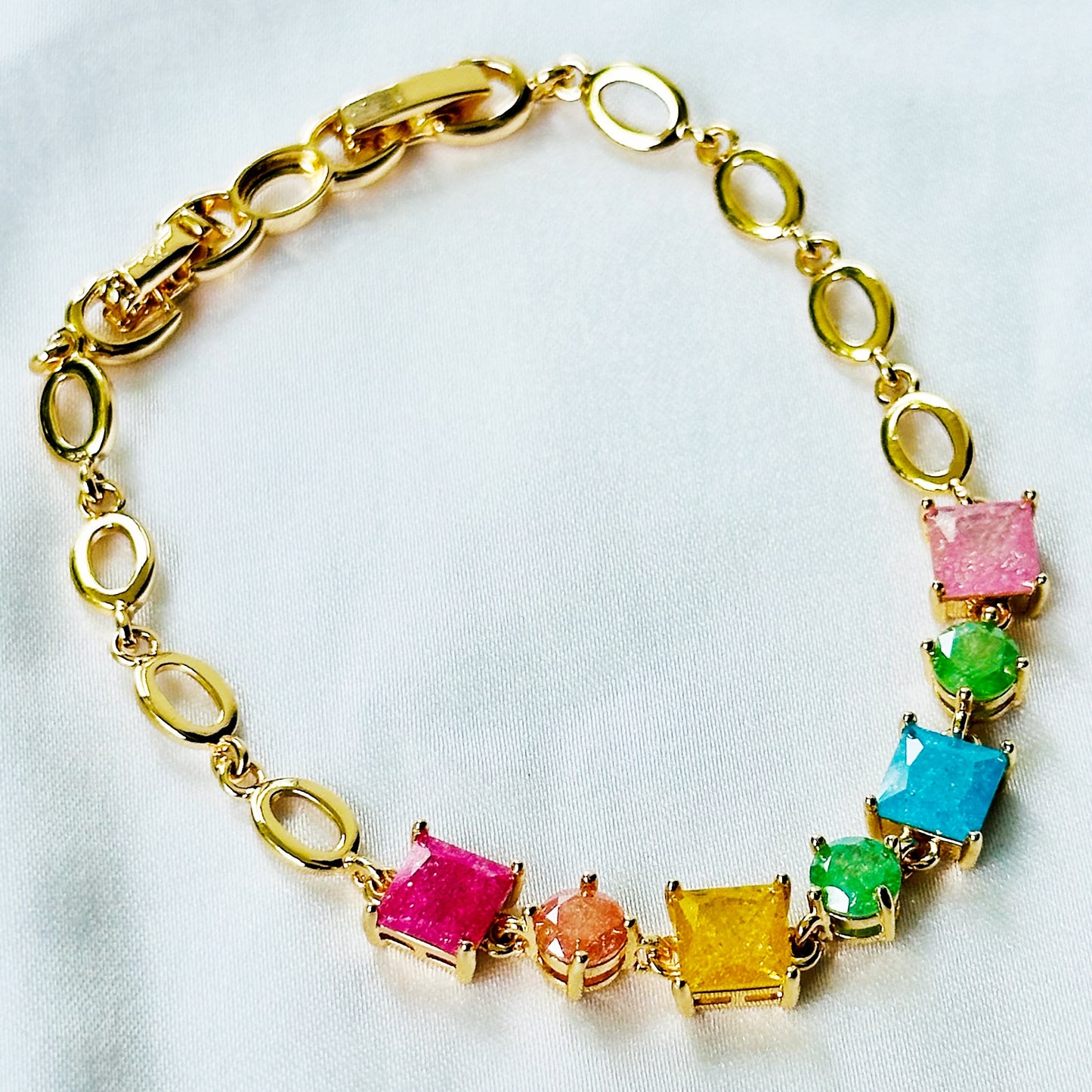 Multi Color Sugar Stones Gold Plated Stainless Steel Bracelet