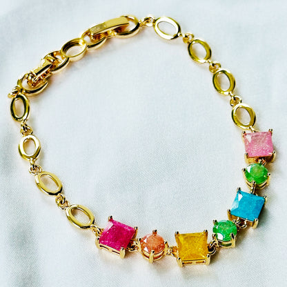 Multi Color Sugar Stones Gold Plated Stainless Steel Bracelet