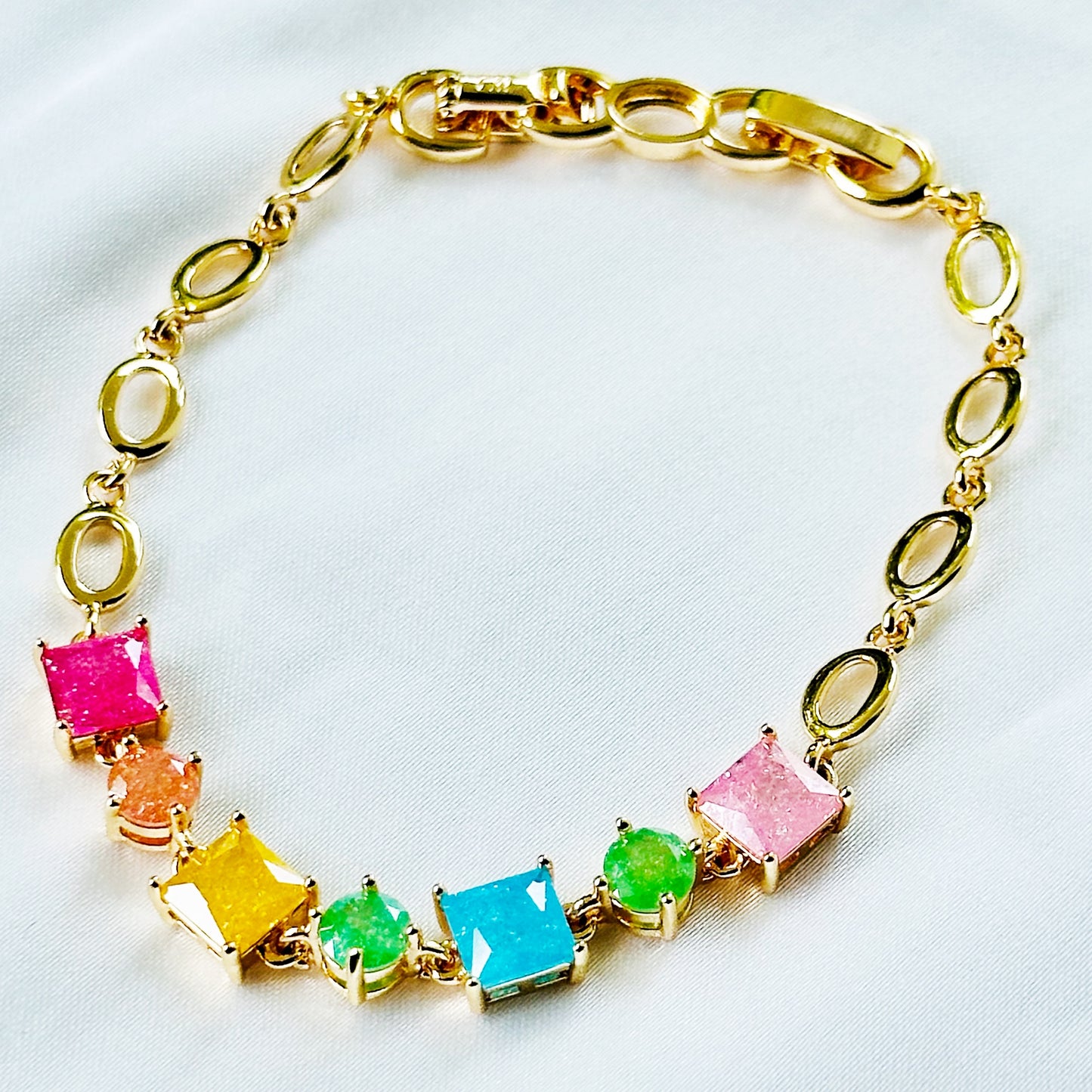 Multi Color Sugar Stones Gold Plated Stainless Steel Bracelet