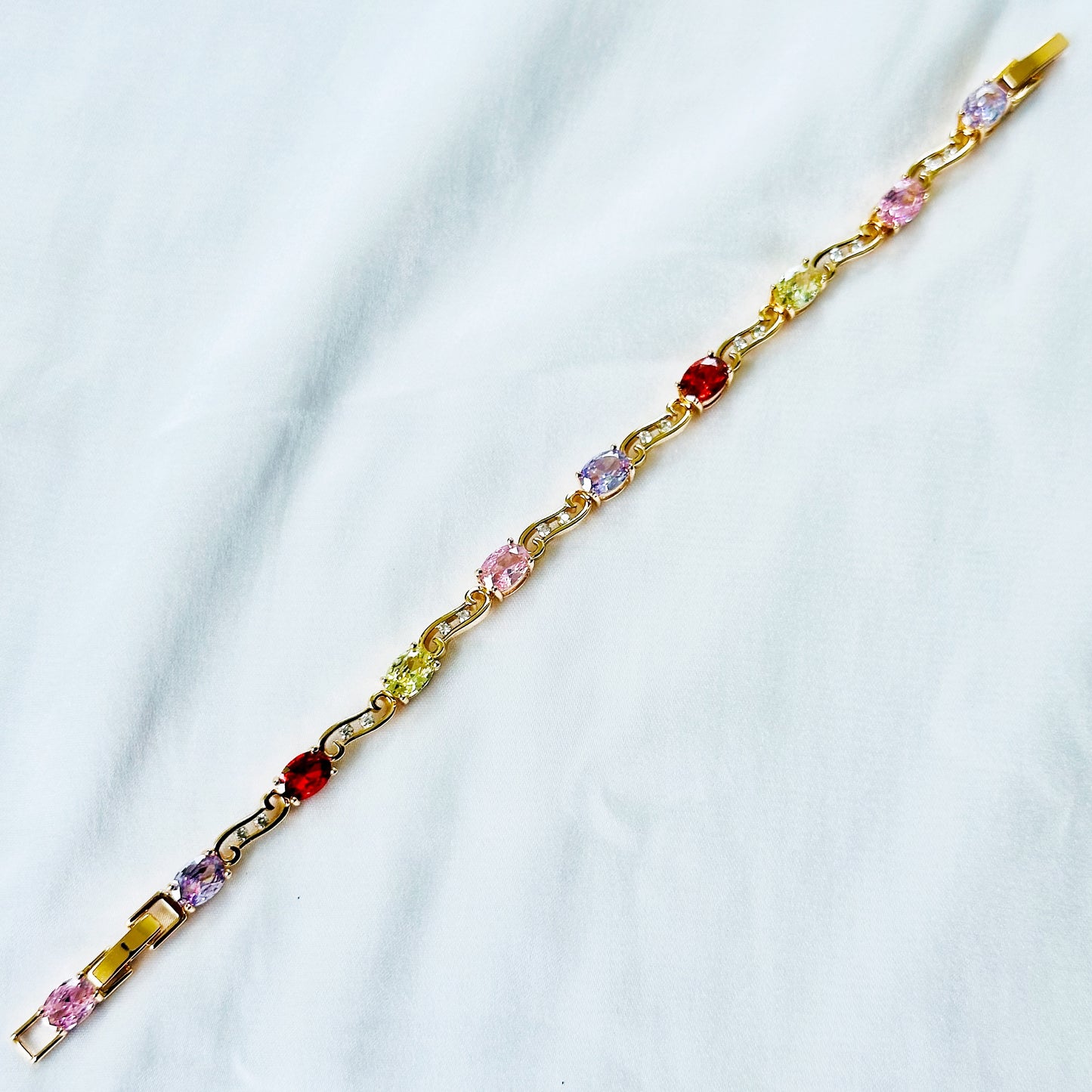 Multi Color Cubic Zirconia American Diamond Gold Plated Stainless Steel Bracelet
