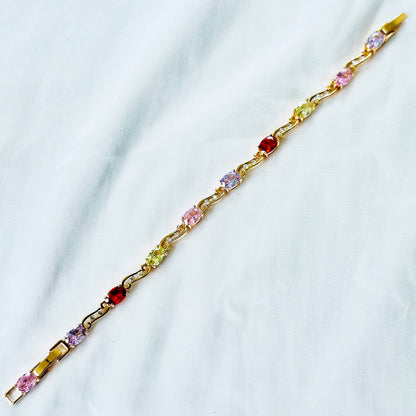 Multi Color Cubic Zirconia American Diamond Gold Plated Stainless Steel Bracelet