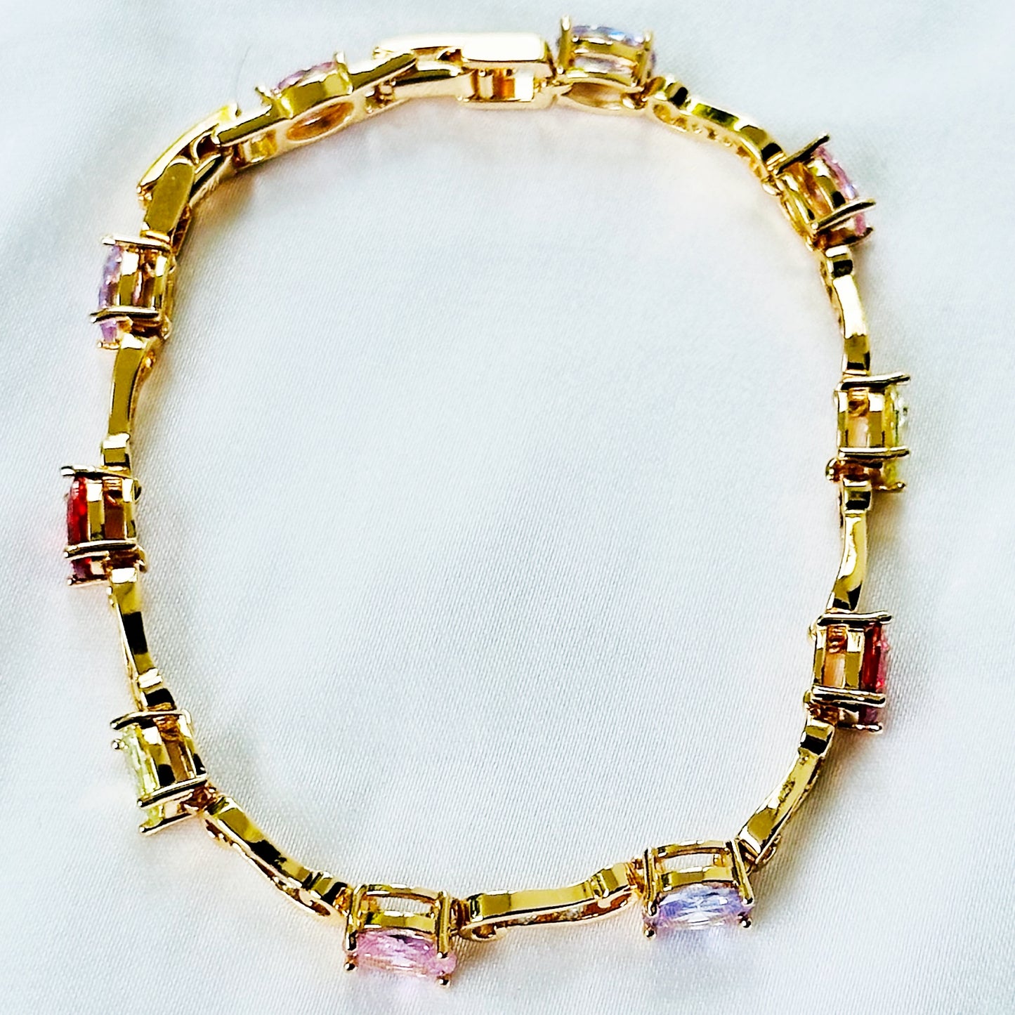 Multi Color Cubic Zirconia American Diamond Gold Plated Stainless Steel Bracelet