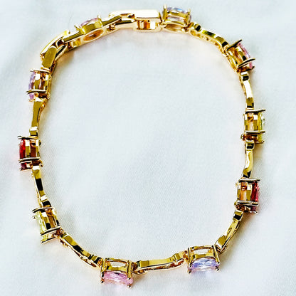 Multi Color Cubic Zirconia American Diamond Gold Plated Stainless Steel Bracelet