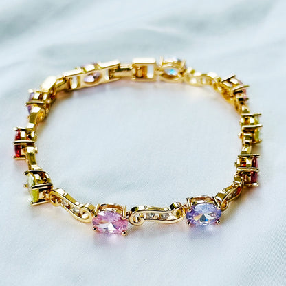 Multi Color Cubic Zirconia American Diamond Gold Plated Stainless Steel Bracelet