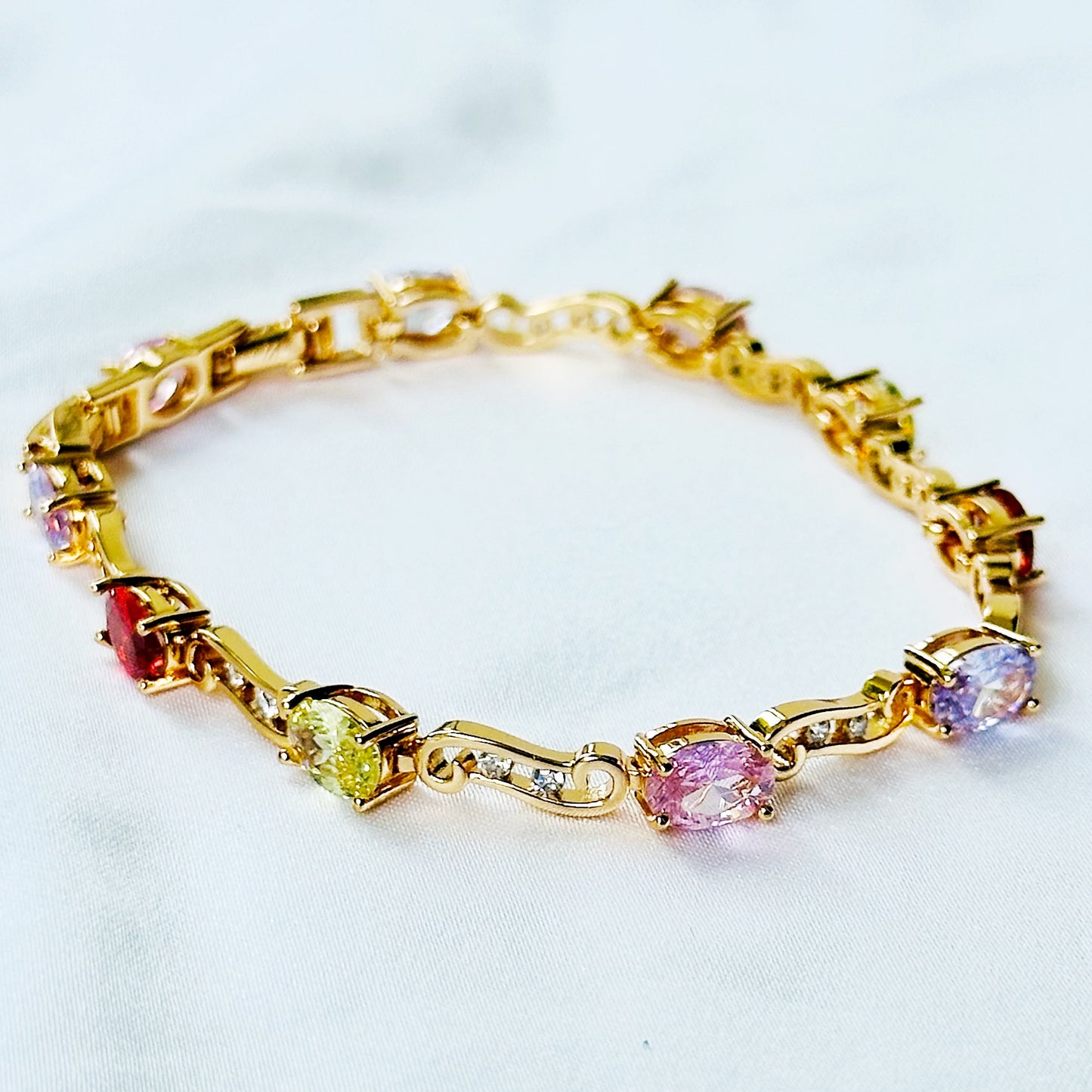 Multi Color Cubic Zirconia American Diamond Gold Plated Stainless Steel Bracelet