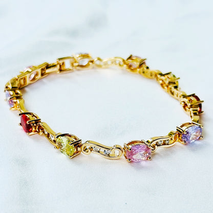 Multi Color Cubic Zirconia American Diamond Gold Plated Stainless Steel Bracelet