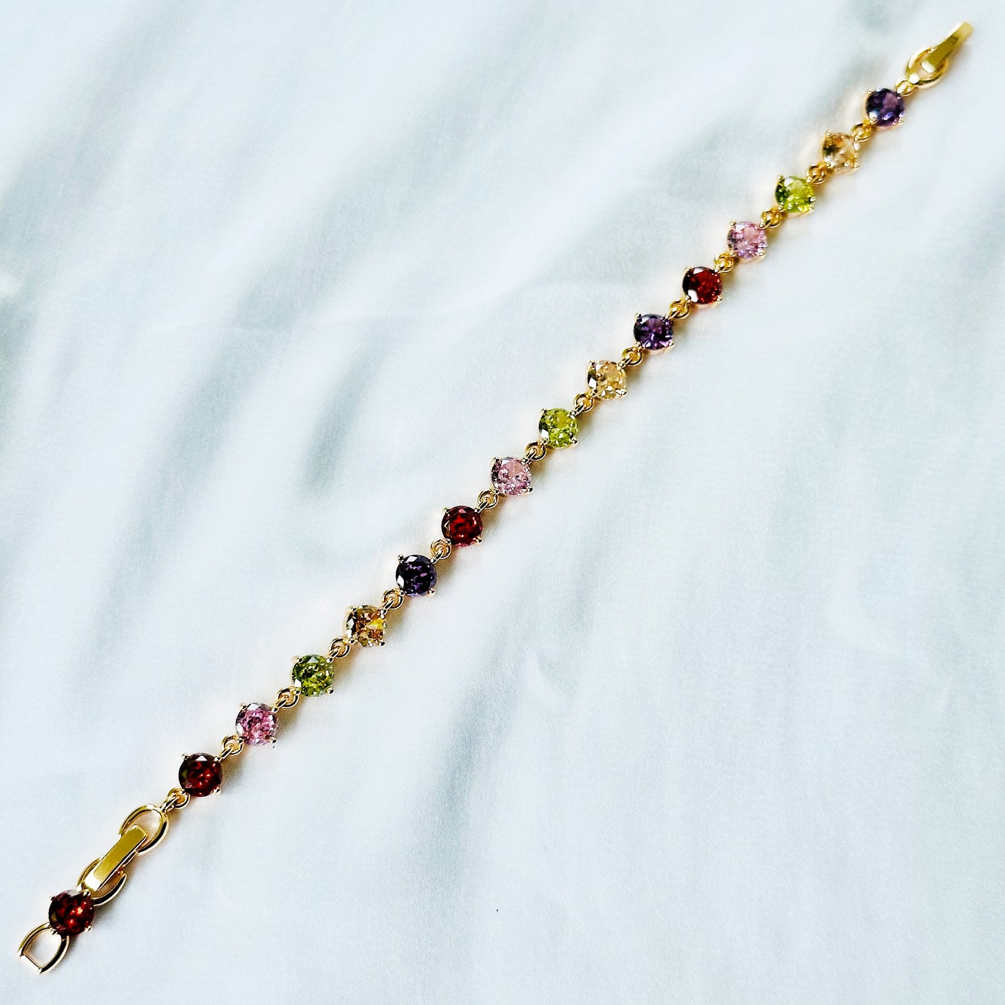 Multi Color Cubic Zirconia American Diamond Gold Plated Stainless Steel Bracelet