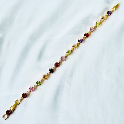 Multi Color Cubic Zirconia American Diamond Gold Plated Stainless Steel Bracelet