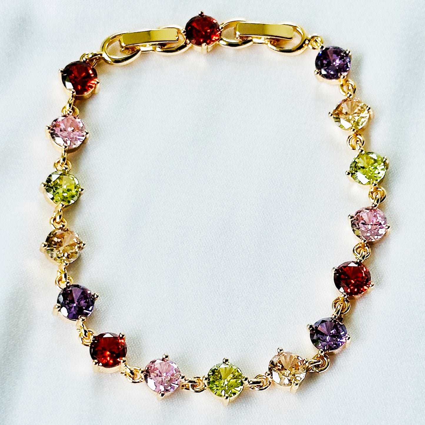 Multi Color Cubic Zirconia American Diamond Gold Plated Stainless Steel Bracelet