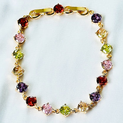 Multi Color Cubic Zirconia American Diamond Gold Plated Stainless Steel Bracelet