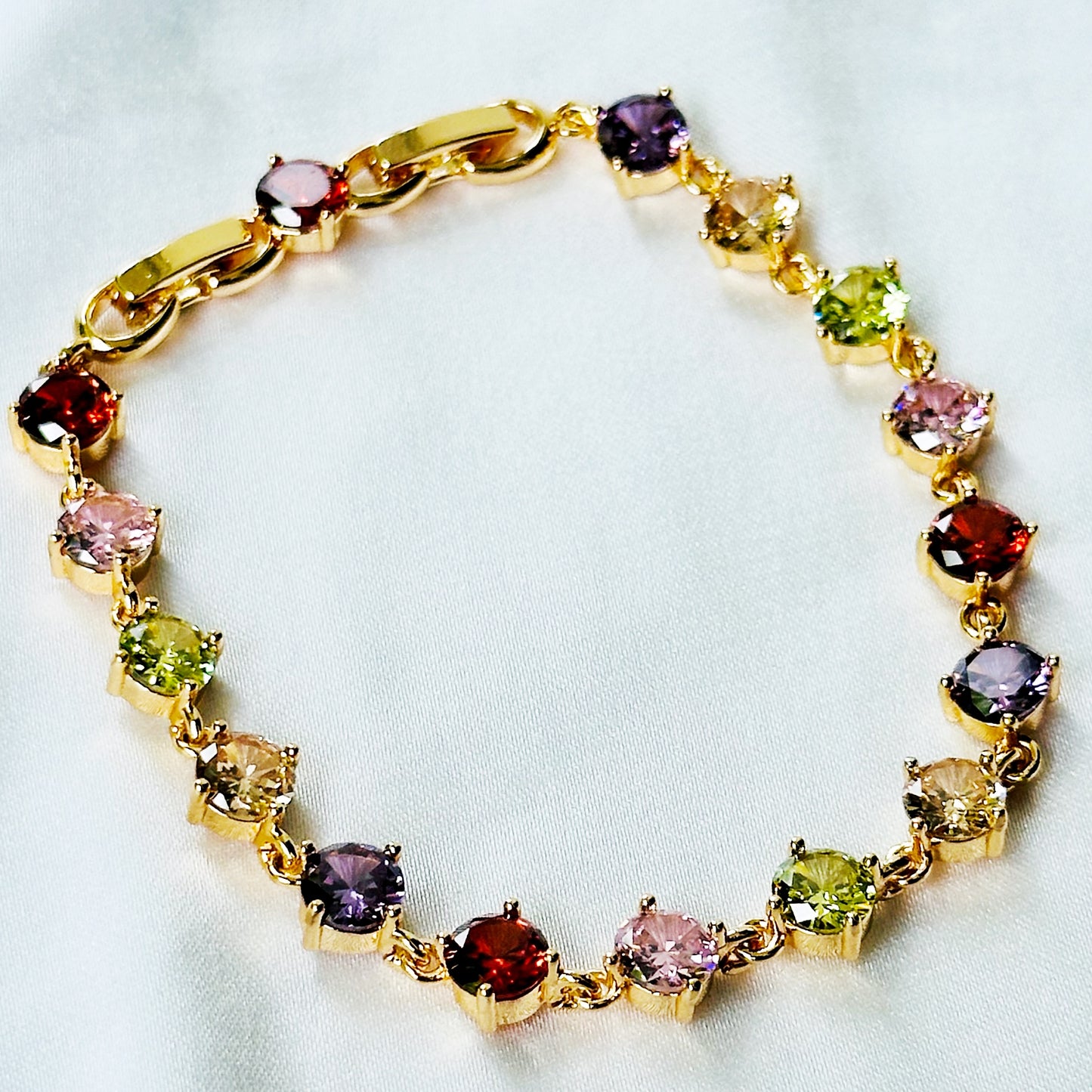 Multi Color Cubic Zirconia American Diamond Gold Plated Stainless Steel Bracelet