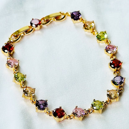 Multi Color Cubic Zirconia American Diamond Gold Plated Stainless Steel Bracelet