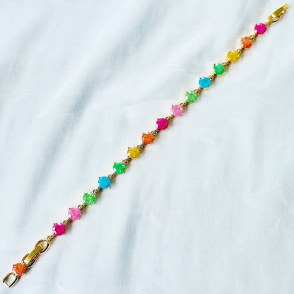 Multi Color Sugar Stones Gold Plated Stainless Steel Bracelet