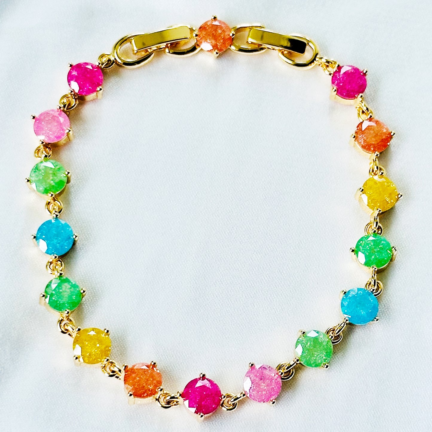 Multi Color Sugar Stones Gold Plated Stainless Steel Bracelet
