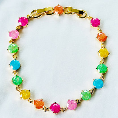 Multi Color Sugar Stones Gold Plated Stainless Steel Bracelet