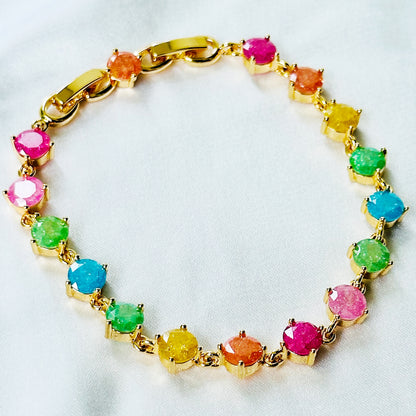 Multi Color Sugar Stones Gold Plated Stainless Steel Bracelet