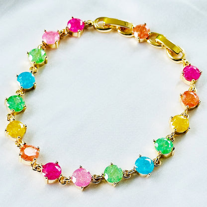 Multi Color Sugar Stones Gold Plated Stainless Steel Bracelet