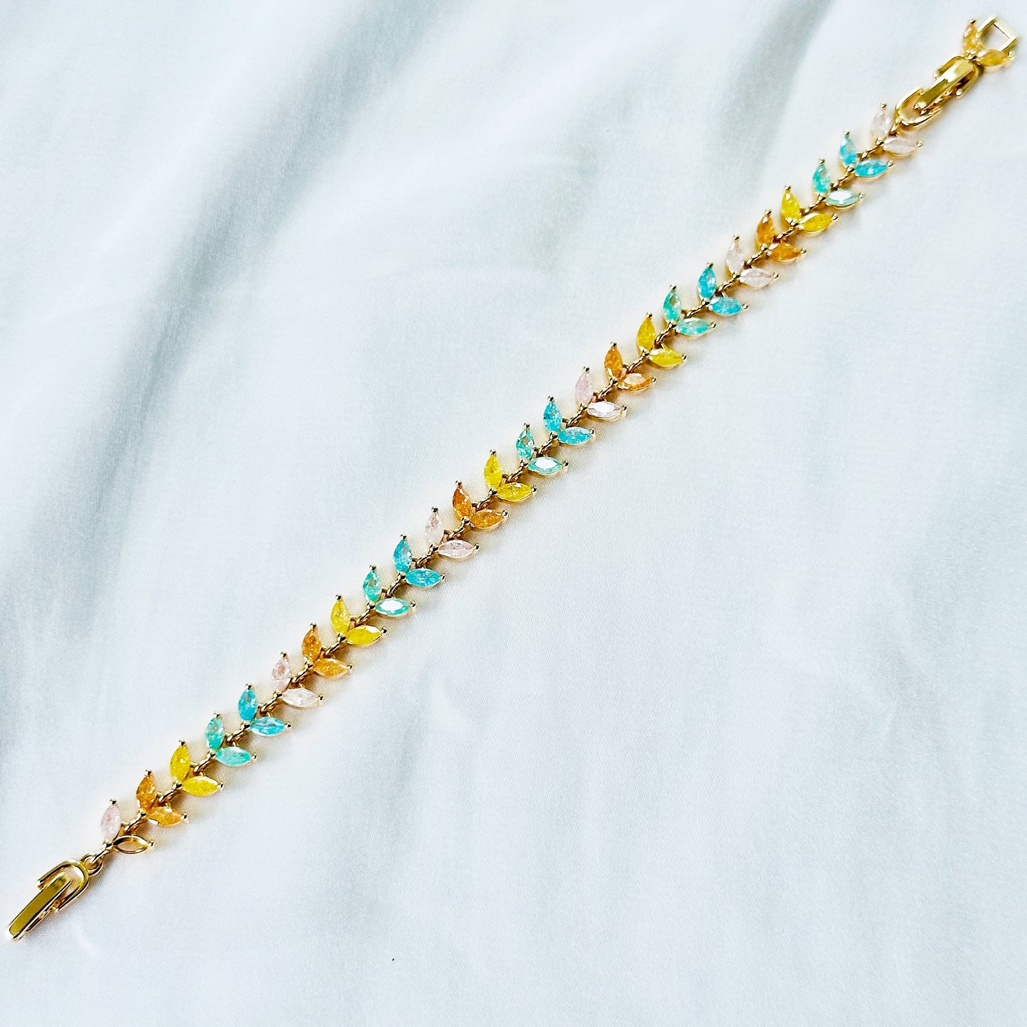 Multi Color Sugar Stones Gold Plated Stainless Steel Bracelet
