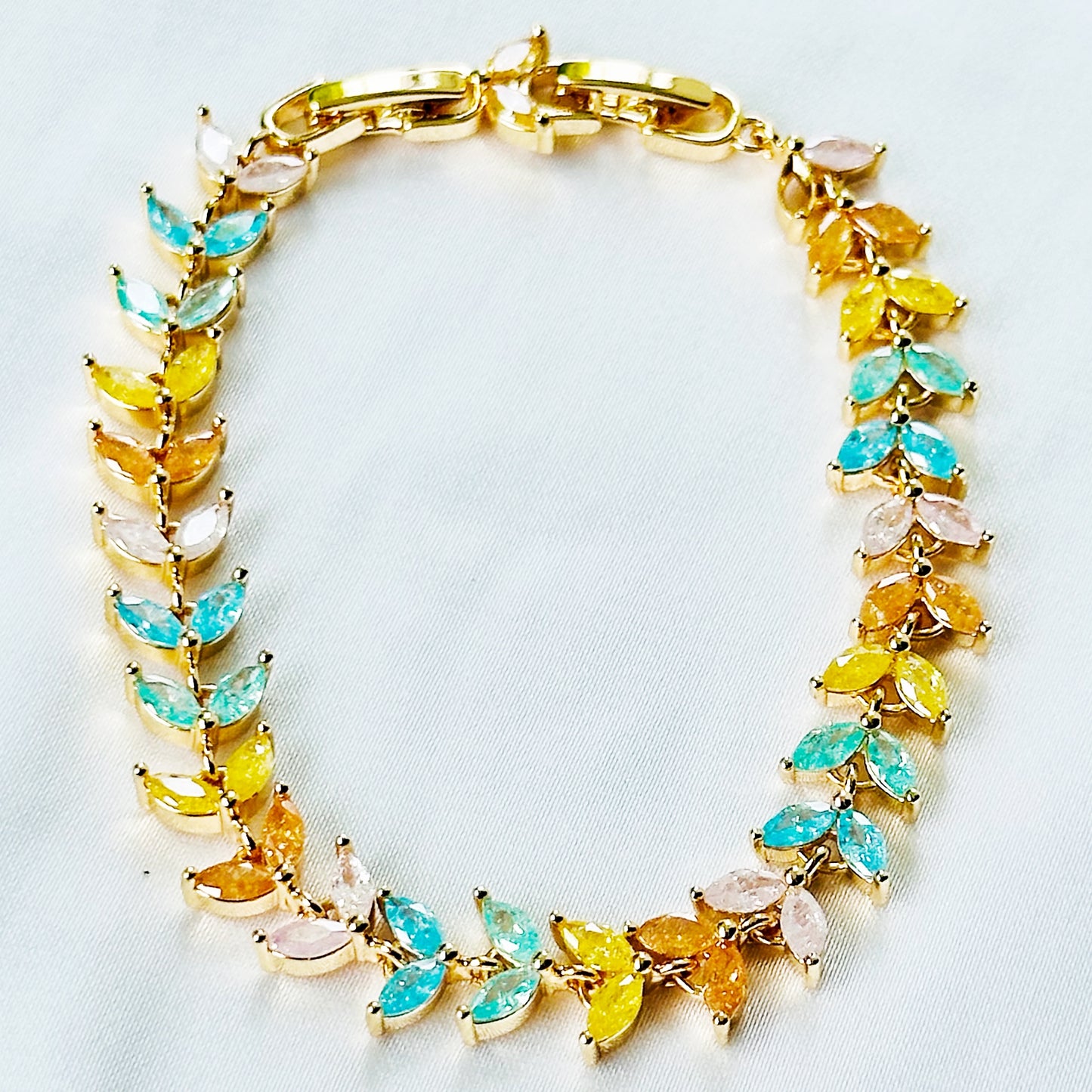 Multi Color Sugar Stones Gold Plated Stainless Steel Bracelet