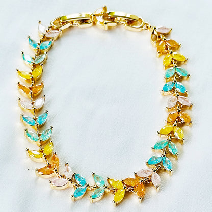 Multi Color Sugar Stones Gold Plated Stainless Steel Bracelet