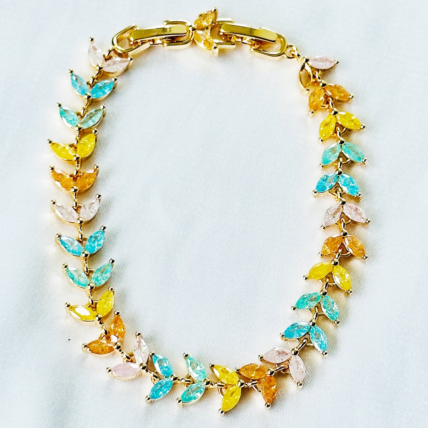 Multi Color Sugar Stones Gold Plated Stainless Steel Bracelet
