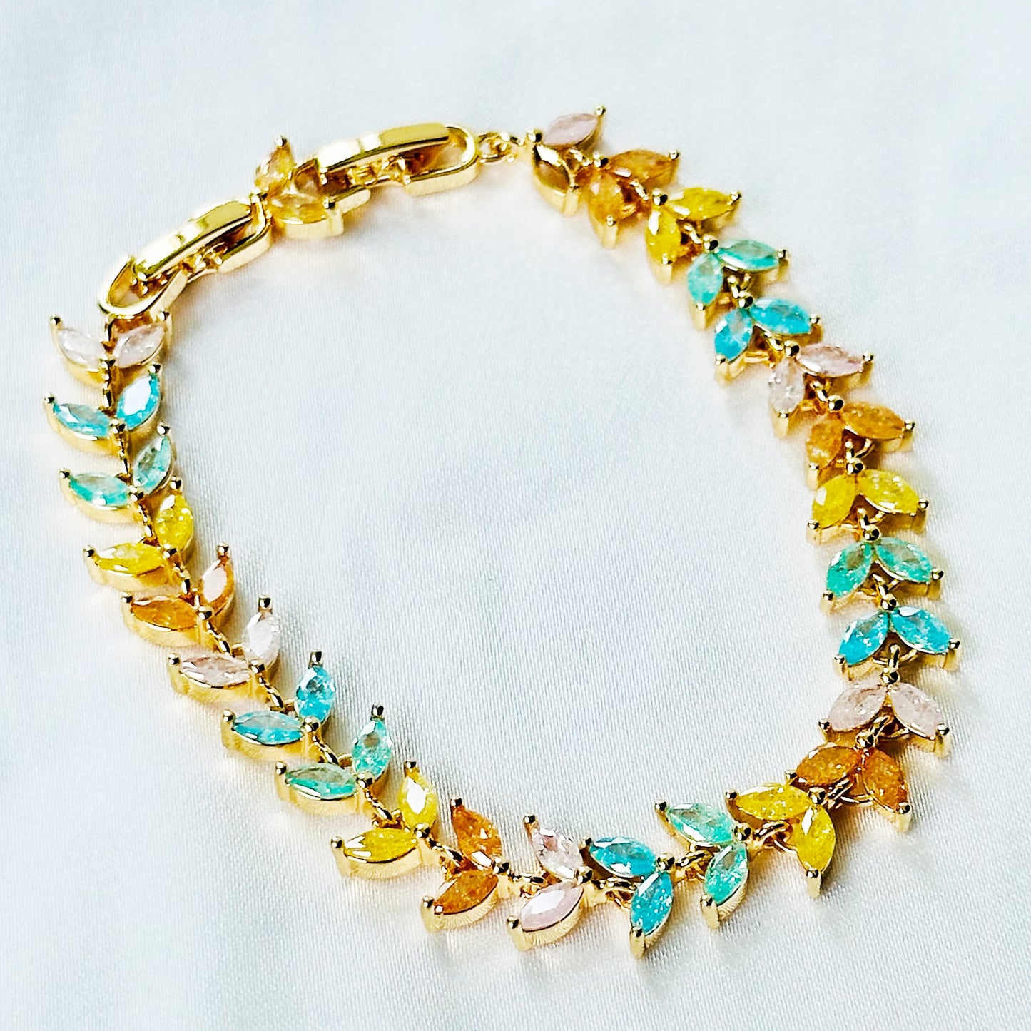 Multi Color Sugar Stones Gold Plated Stainless Steel Bracelet