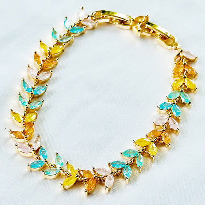 Multi Color Sugar Stones Gold Plated Stainless Steel Bracelet