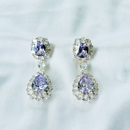 Light Purple Amethyst Cubic Zirconia Ice Cut American Diamond Silver Plated Earrings