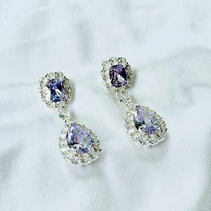 Light Purple Amethyst Cubic Zirconia Ice Cut American Diamond Silver Plated Earrings