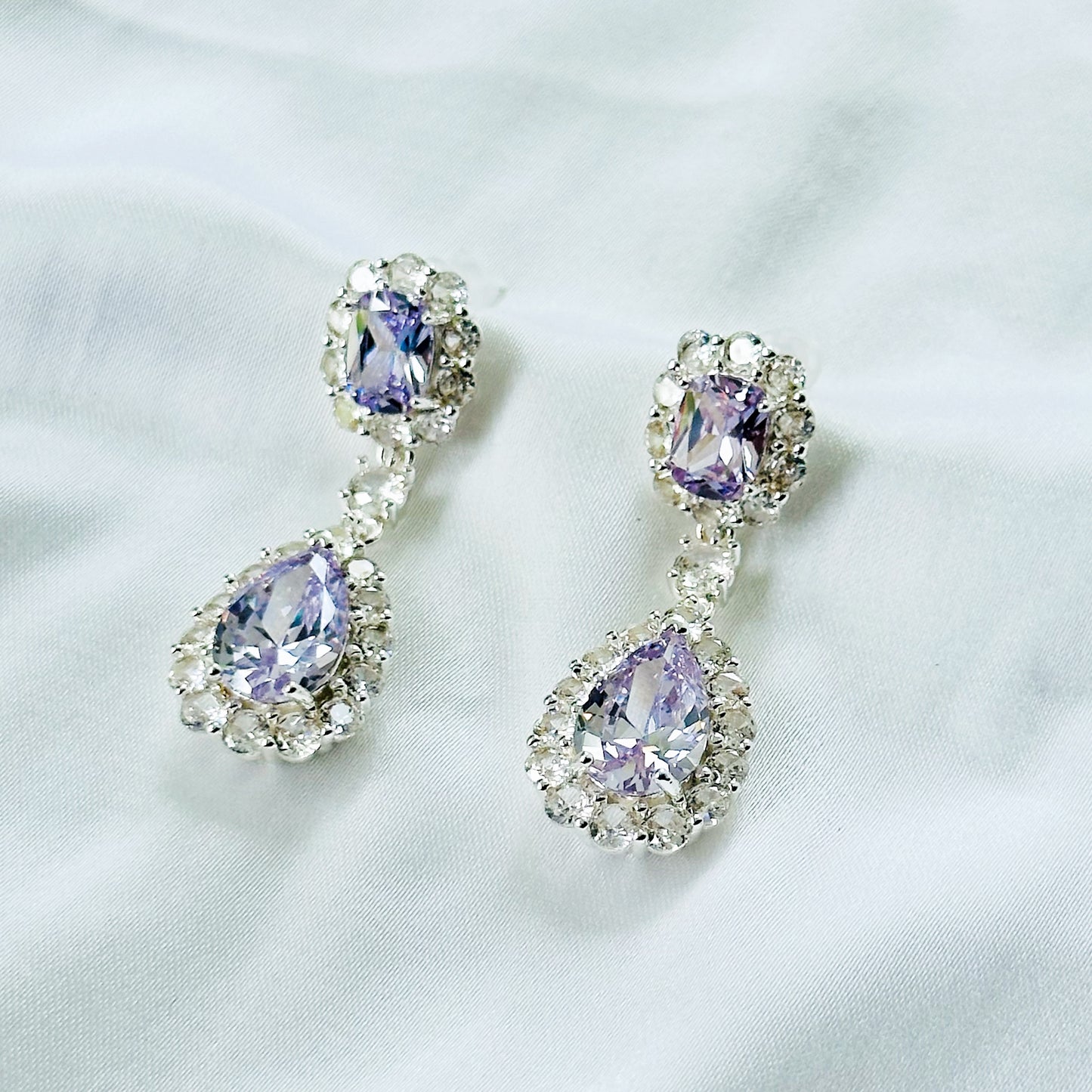 Light Purple Amethyst Cubic Zirconia Ice Cut American Diamond Silver Plated Earrings