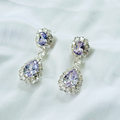Light Purple Amethyst Cubic Zirconia Ice Cut American Diamond Silver Plated Earrings