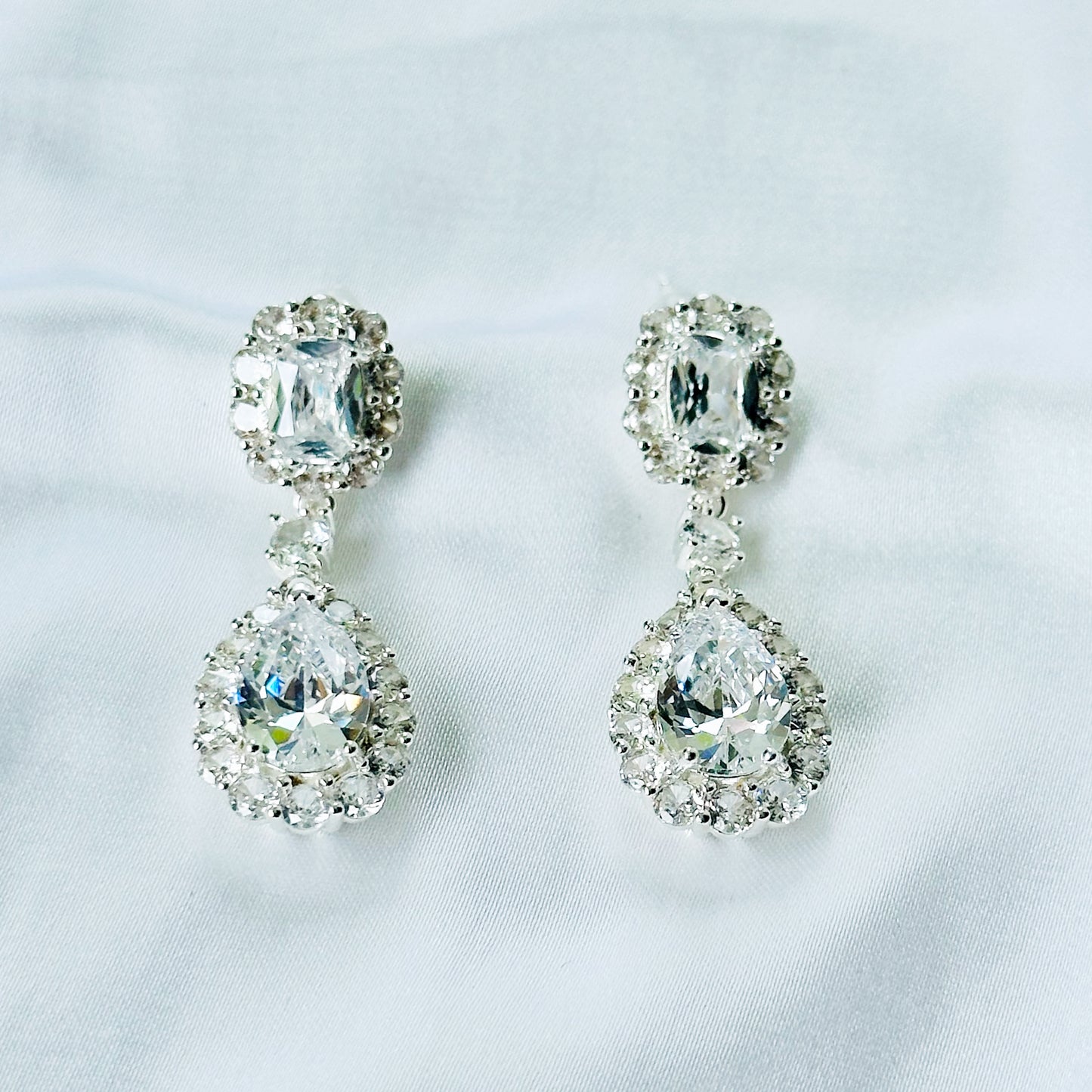 Solitaire Cubic Zirconia Ice Cut American Diamond Silver Plated Earrings