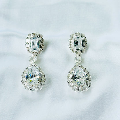 Solitaire Cubic Zirconia Ice Cut American Diamond Silver Plated Earrings