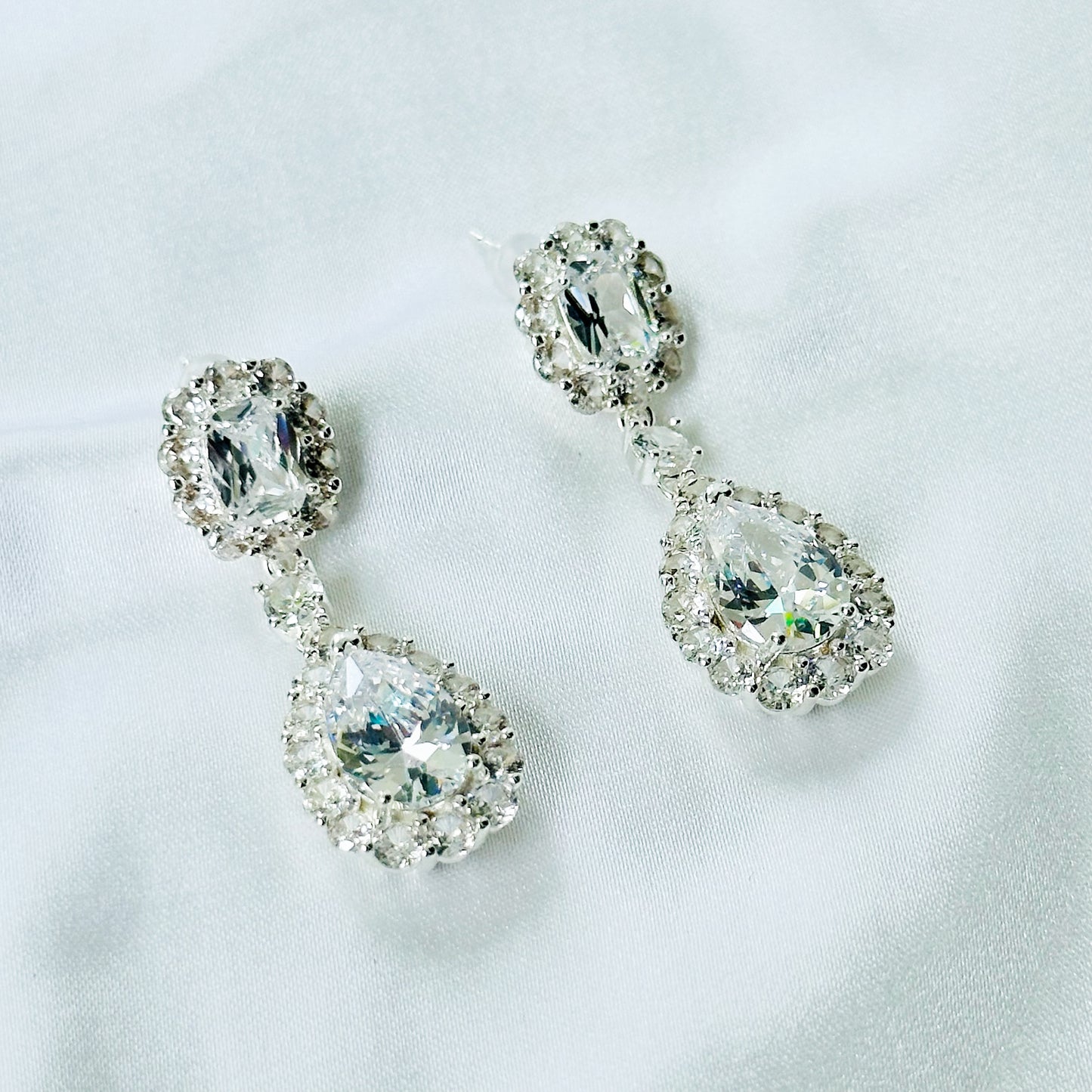 Solitaire Cubic Zirconia Ice Cut American Diamond Silver Plated Earrings