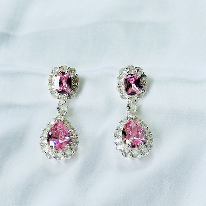 Pink Topaz Cubic Zirconia Ice Cut American Diamond Silver Plated Earrings