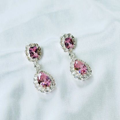 Pink Topaz Cubic Zirconia Ice Cut American Diamond Silver Plated Earrings