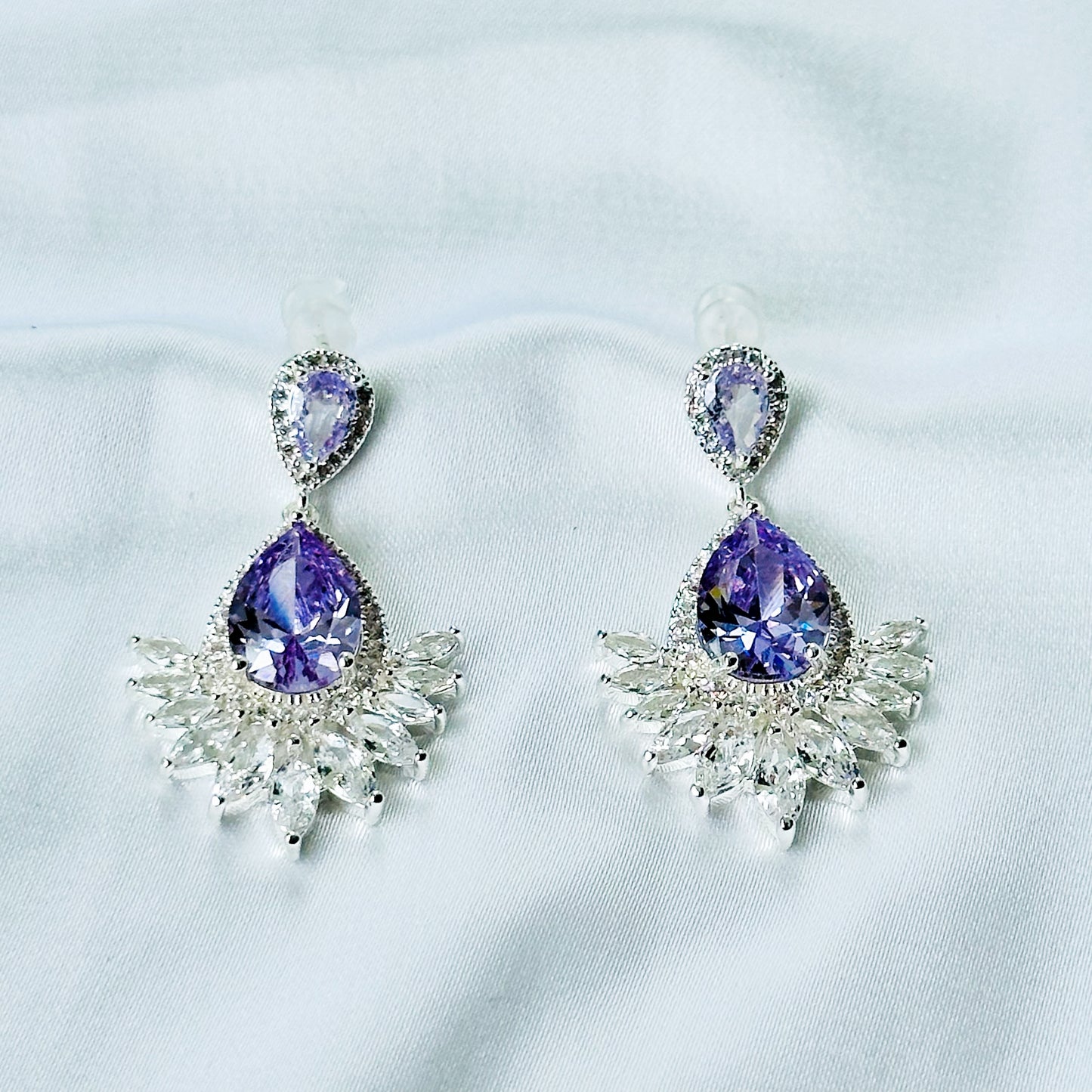 Light Purple Amethyst Cubic Zirconia American Diamond Silver Plated Earrings