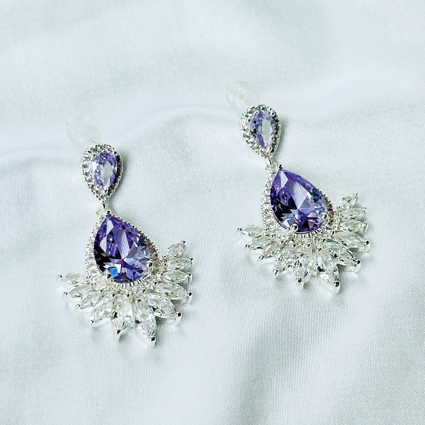 Light Purple Amethyst Cubic Zirconia American Diamond Silver Plated Earrings