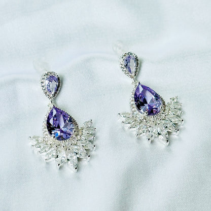 Light Purple Amethyst Cubic Zirconia American Diamond Silver Plated Earrings